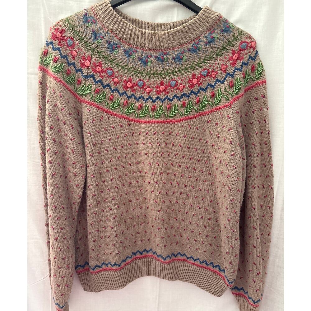 Portraits by Northern Isles Hand Embroidered Vintage Fair Isle Sweater Medium
